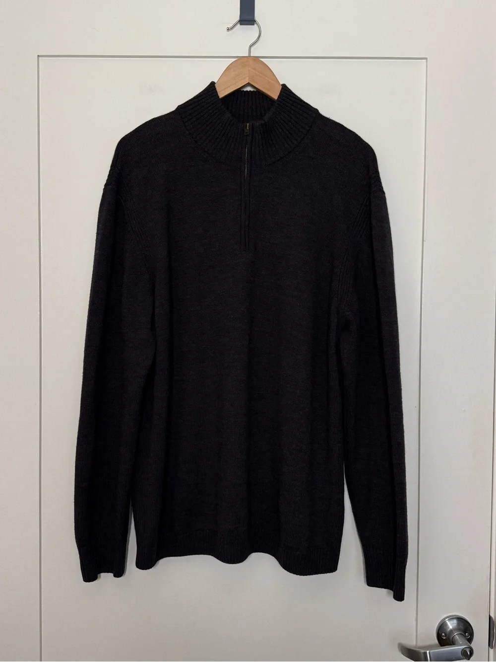 Faconnable Sweater Mens Sz XL Charcoal 1/4 Zip Mock Neck 100% Merino Wool Preppy